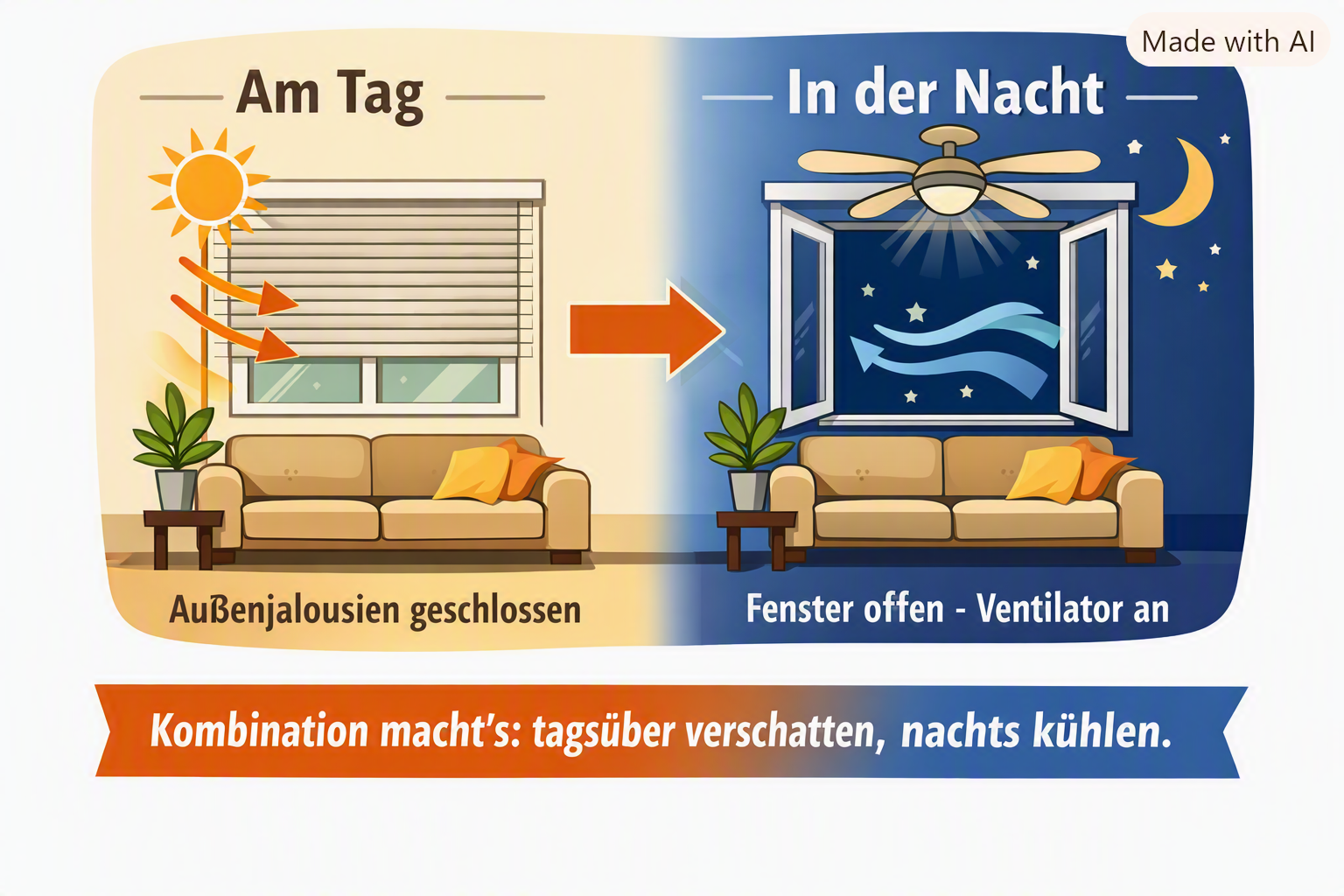 Tagsüber verschatten, Nachts kühlen